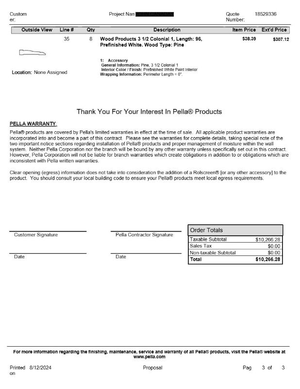 Pella Reserve Quote from Advanced Window and Door Distribution